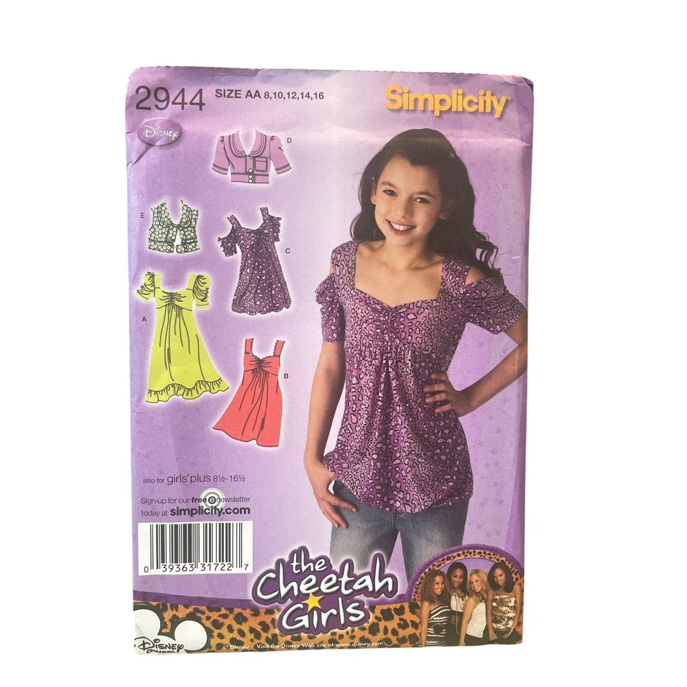 Simplicity 2944 Girls Tunic Dress Vest Jacket Size AA 8-16 Cheetah Girls